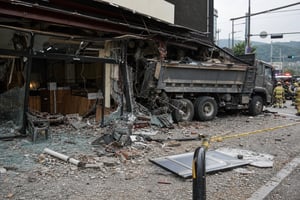 "굉음과 함께 외벽 무너져"…식당 덮친 덤프트럭, 15명 부상